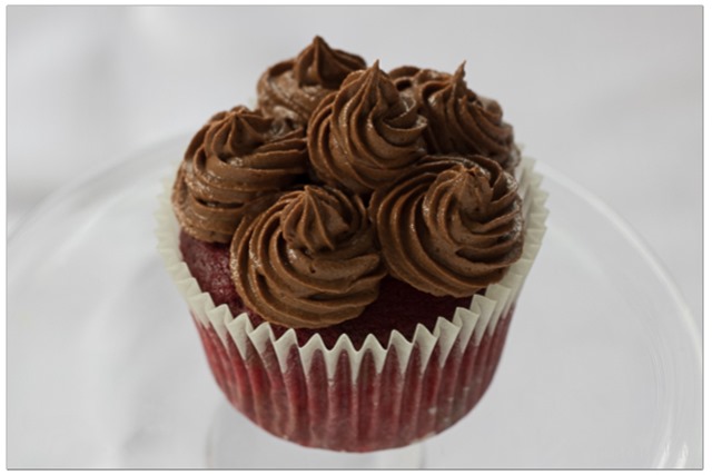 Chocolate frosted red velvet cupcake